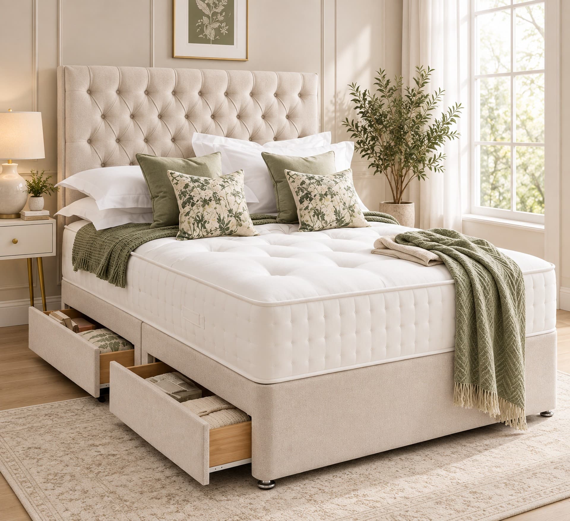 Edmund Chesterfield Divan Bed with Storage in French Velvet