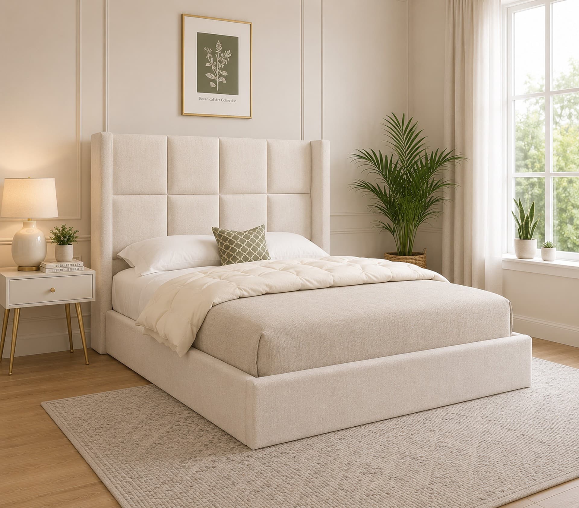 Monarch Cube Winged Upholstered Bed Frame in French Velvet