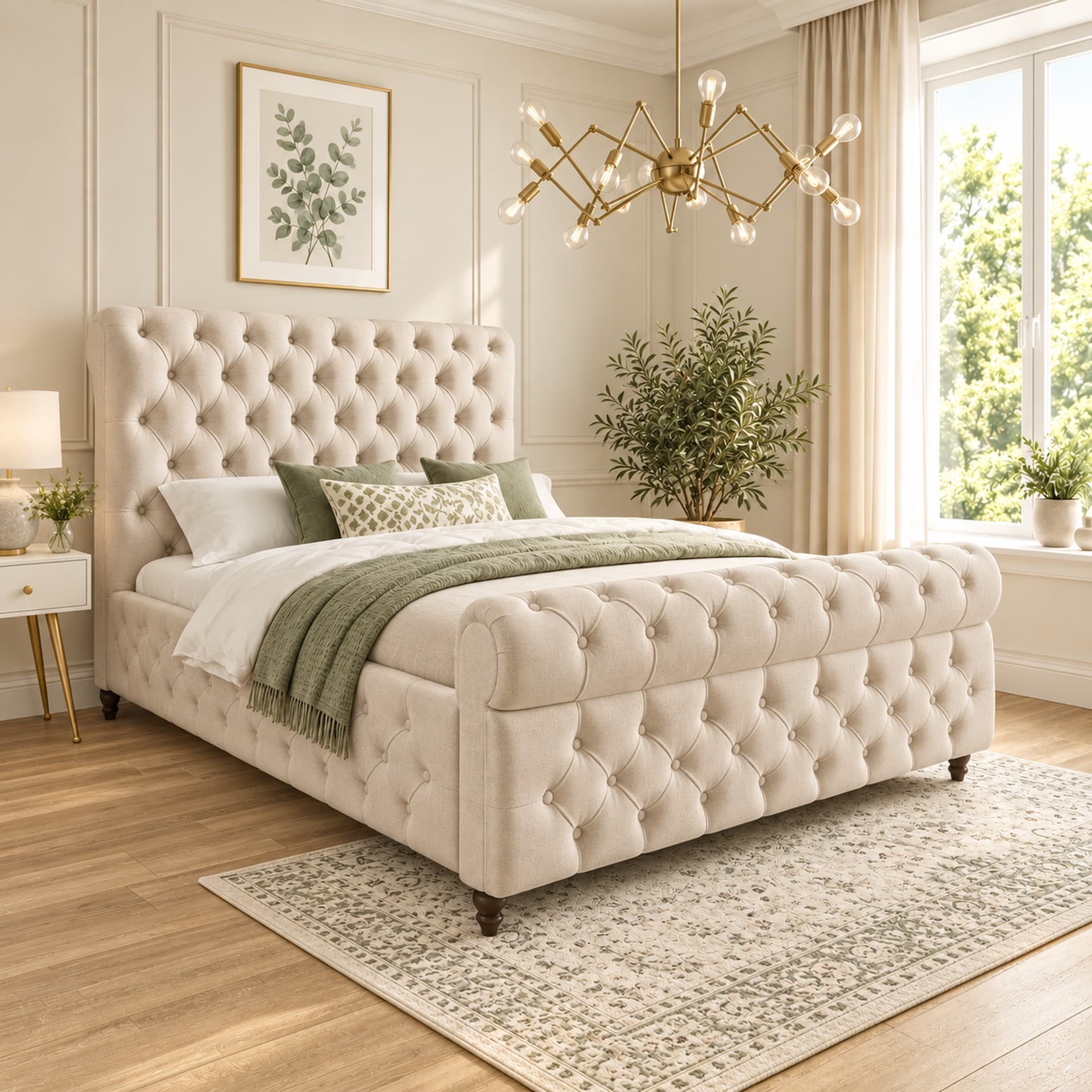 Weiss Sleigh Upholstered Bed Frame in French Velvet