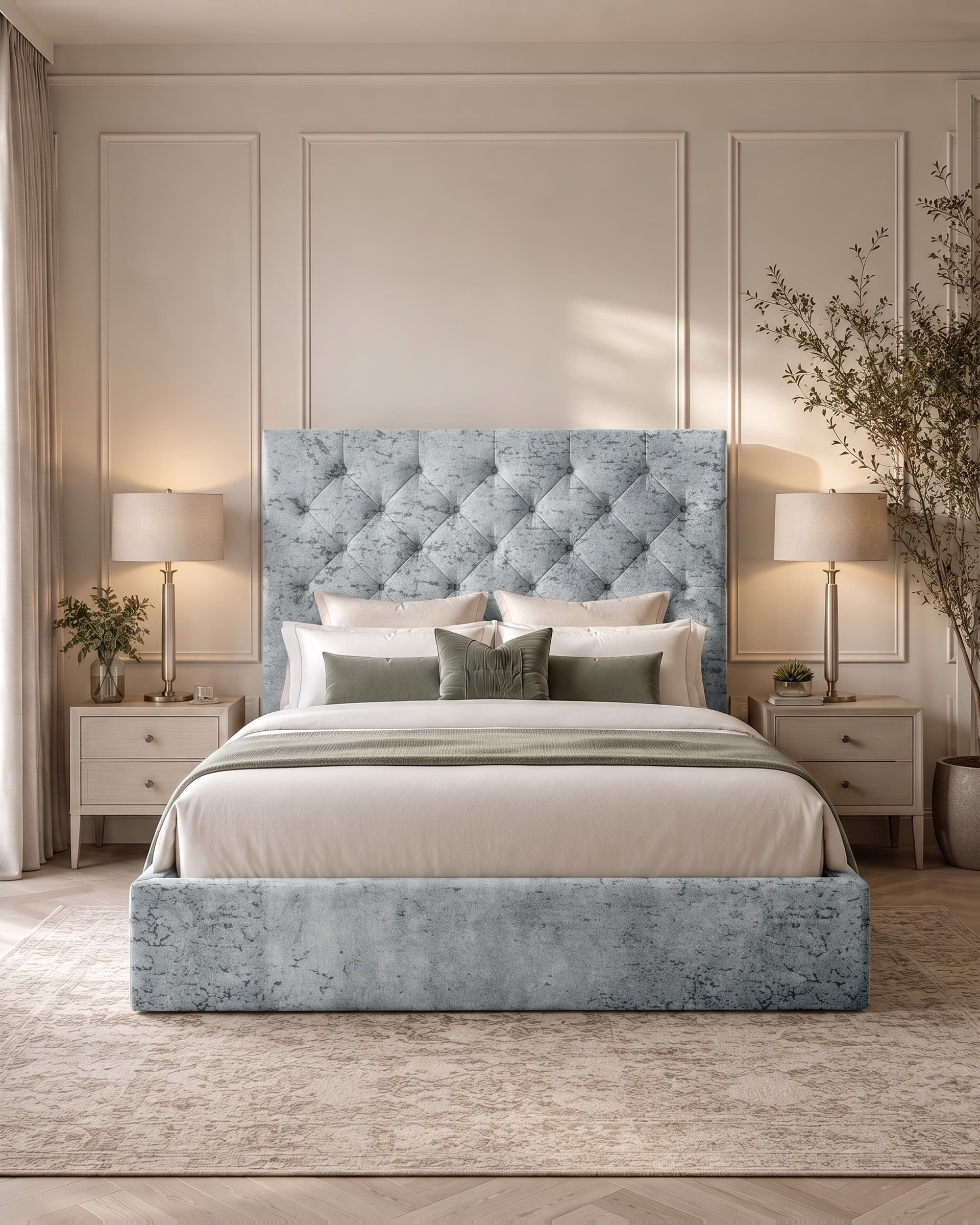 Althorp Chesterfield Upholstered Bed Frame in silver Soft Marble velvet