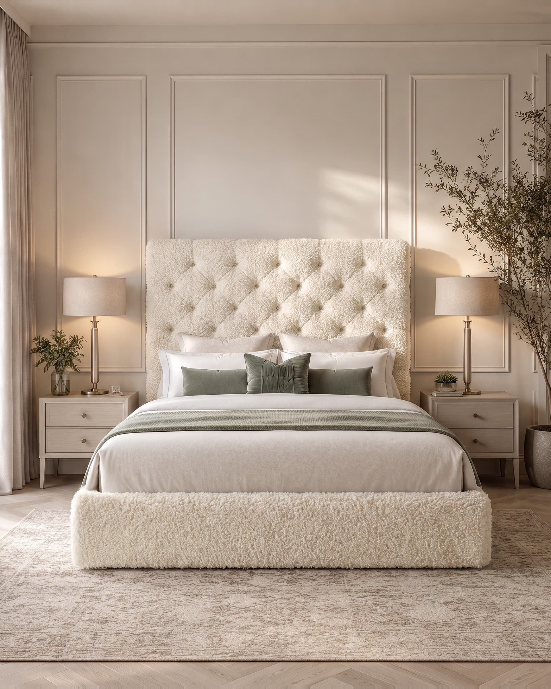 Althorp Chesterfield Upholstered Bed Frame in teddy bouclé