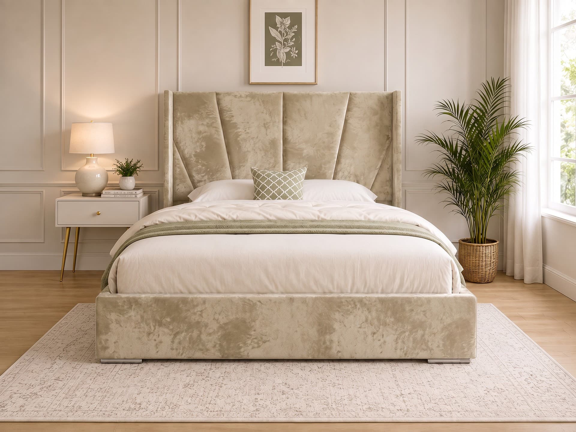 Baconton Curved Winged Upholstered Bed Frame in crushed velvet