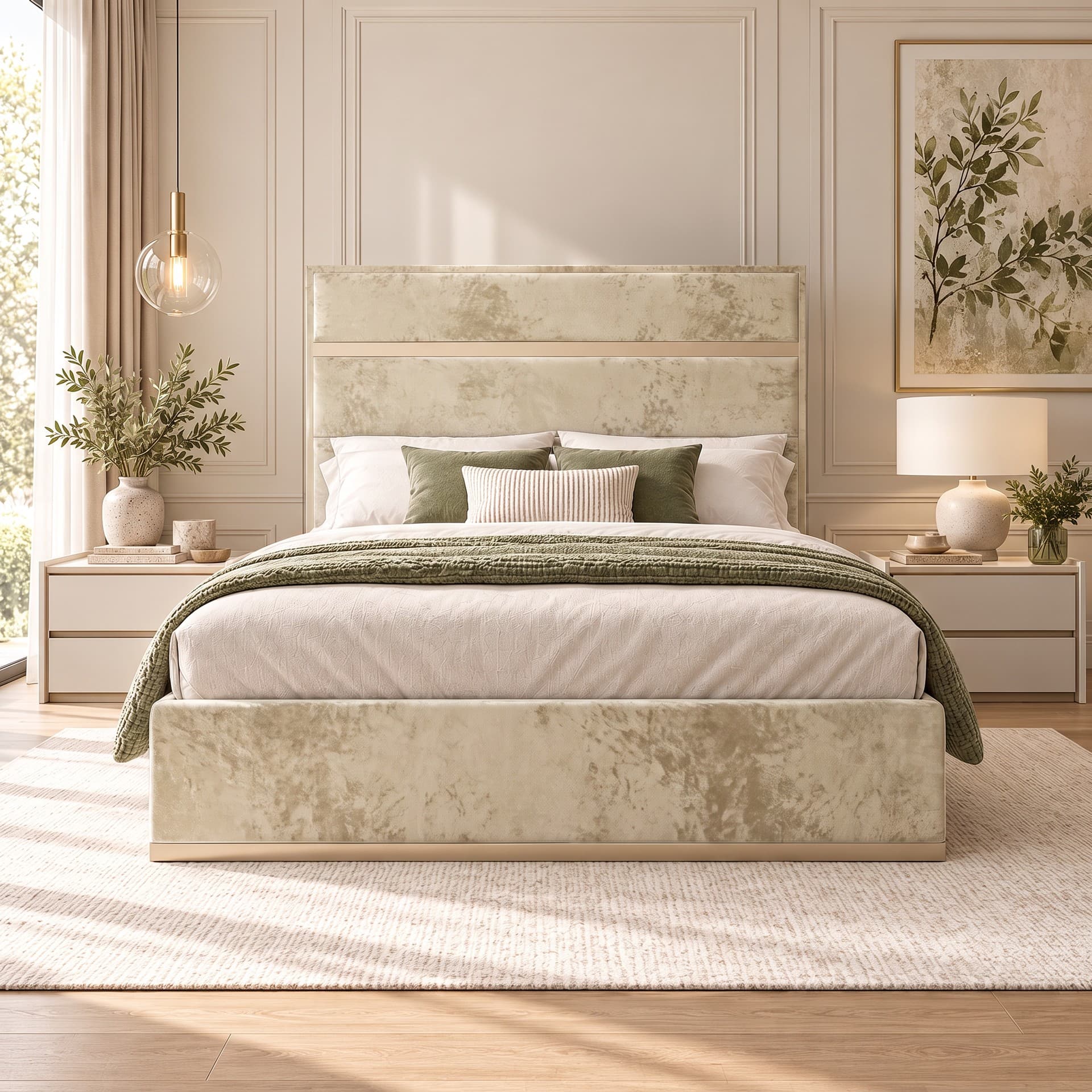 Breckin Panelled Upholstered Bed Frame in crushed velvet