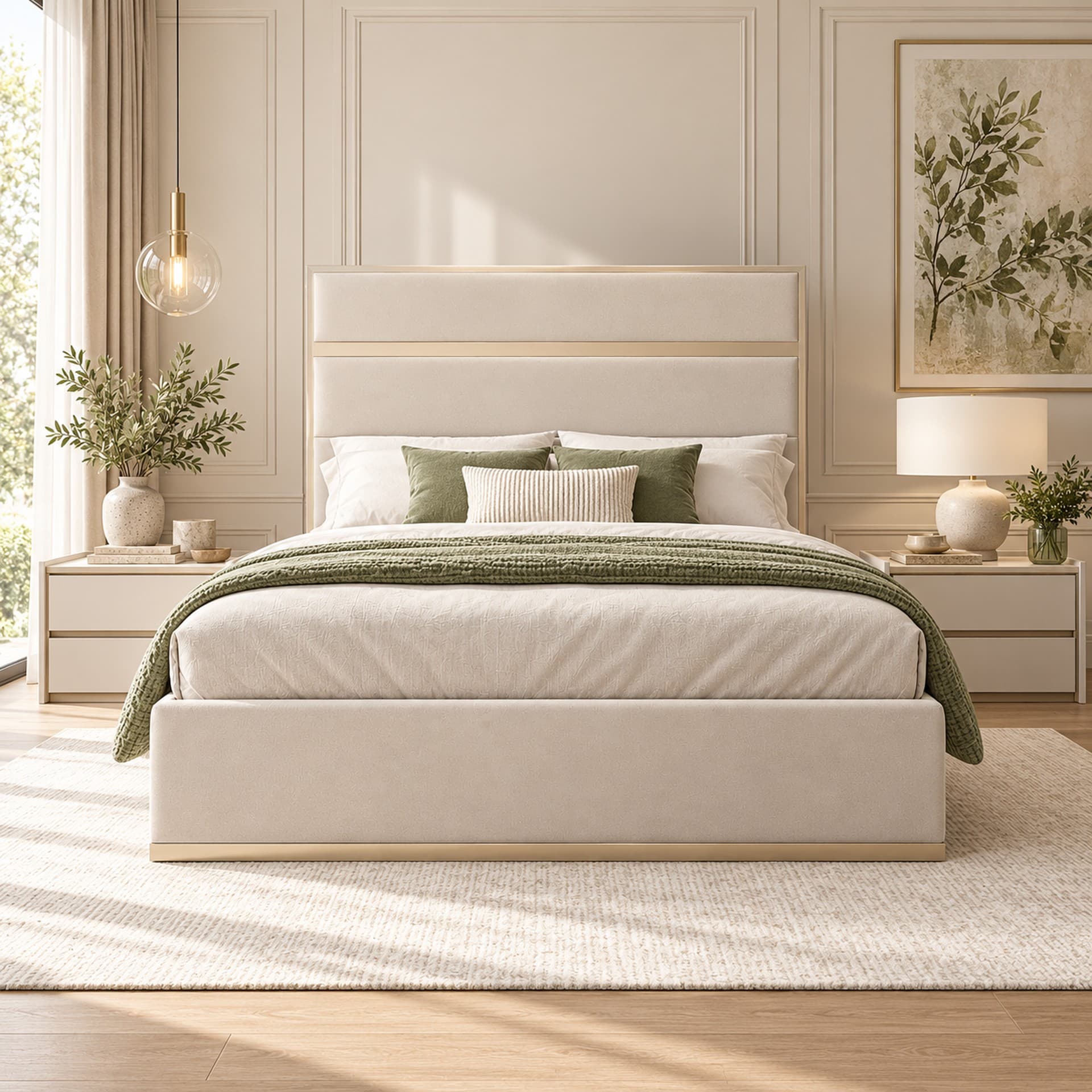 Breckin Panelled Upholstered Bed Frame in French Velvet