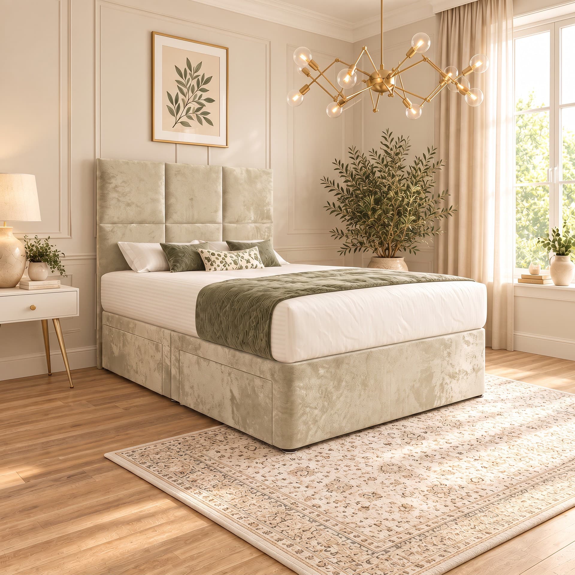 Camea Cube Headboard Divan Bed with Storage in crushed velvet