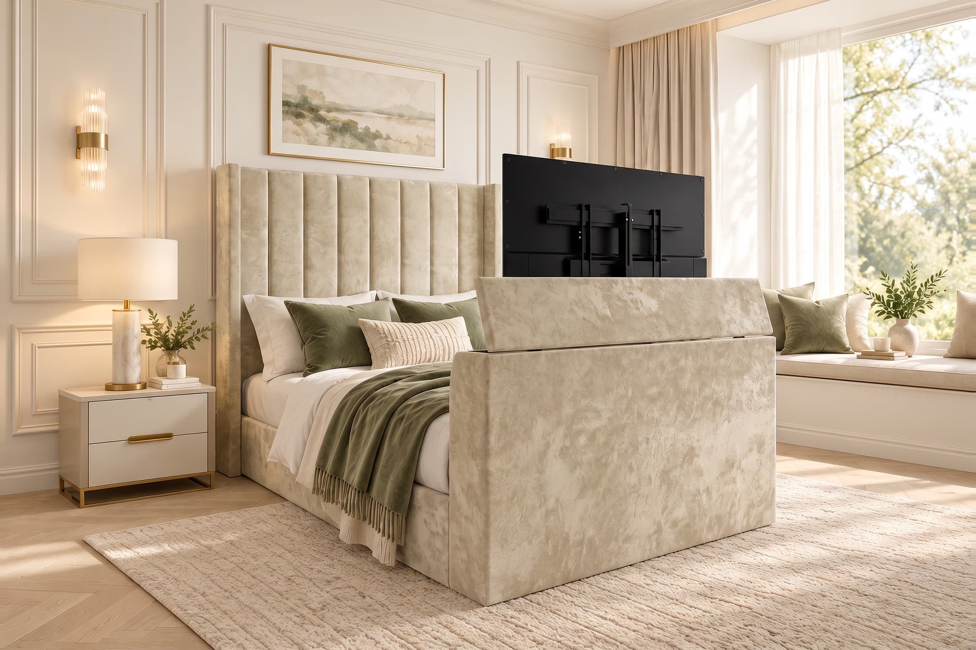 Daniel Panelled Upholstered TV Bed Frame in crushed velvet