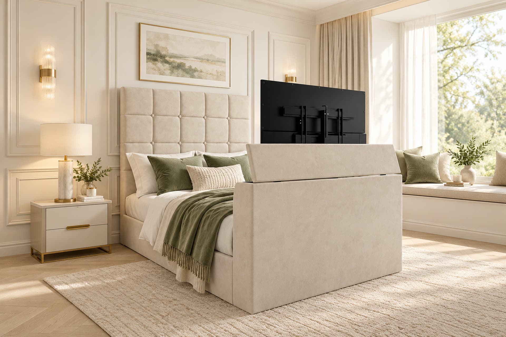 Daniel Panelled Upholstered TV Bed Frame in French Velvet