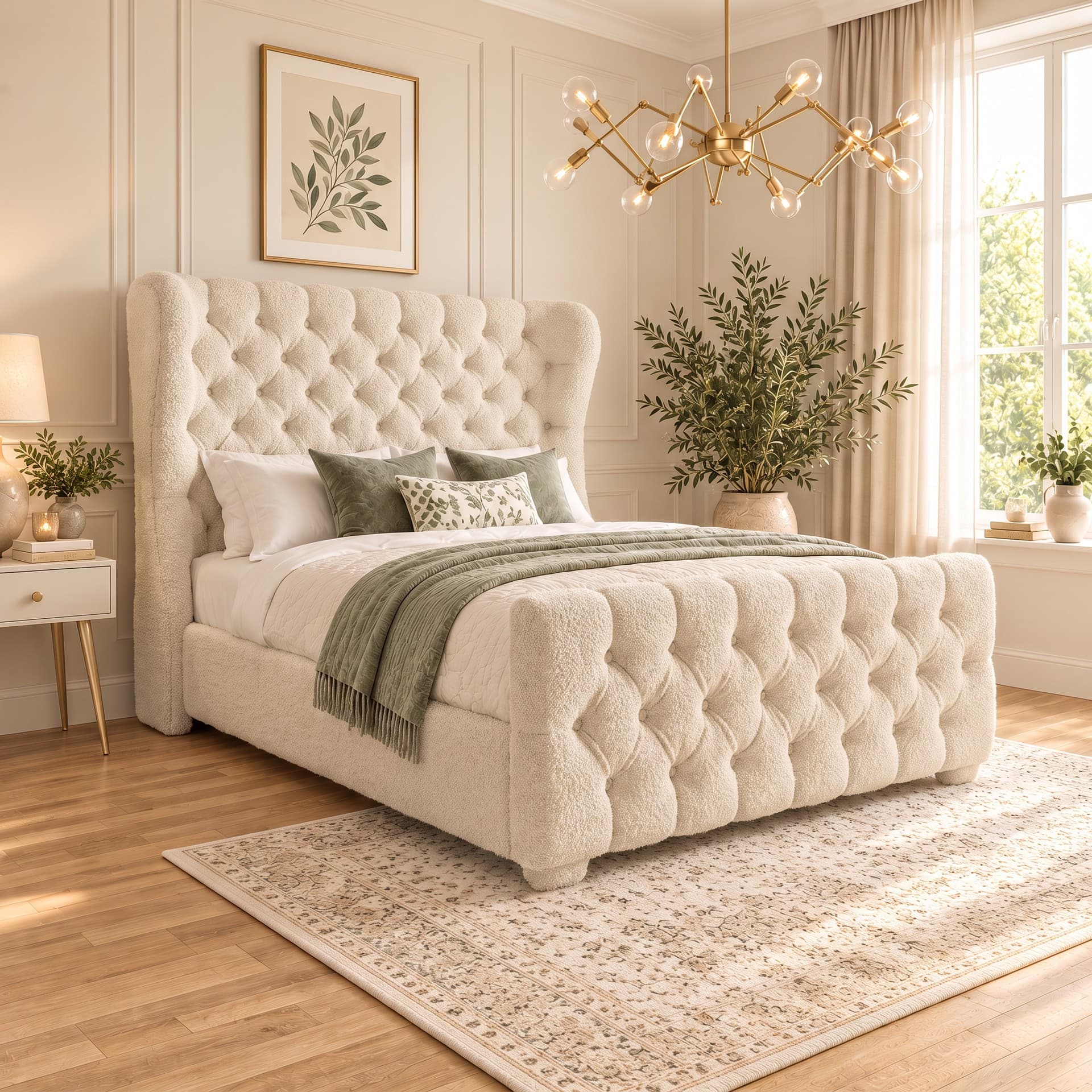 Dorothy Curved Top Upholstered Bed Frame in teddy bouclé