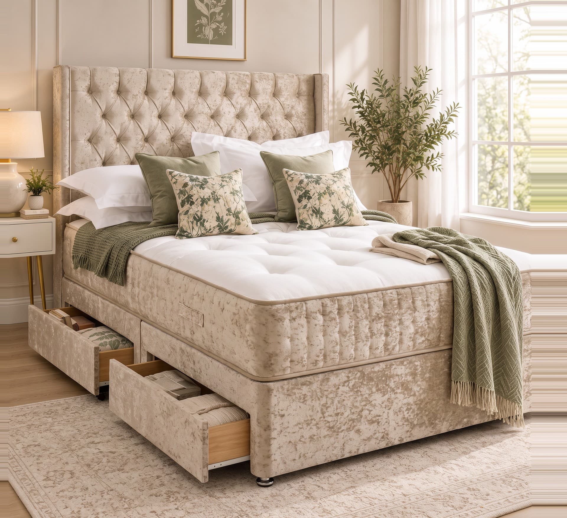 Edmund Chesterfield Divan Bed with Storage in crushed velvet