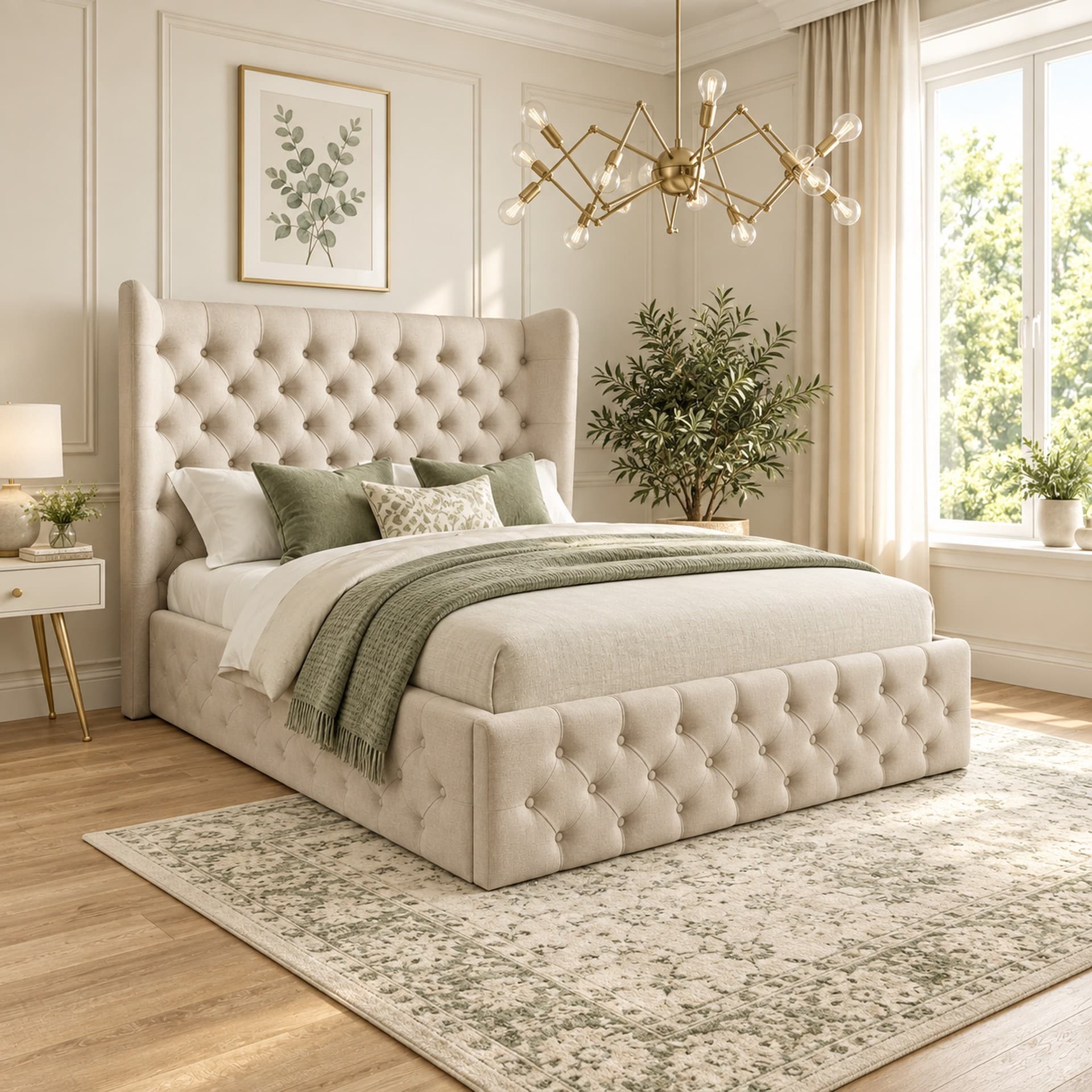 Ethan Winged Chesterfield Upholstered Bed Frame in French Velvet