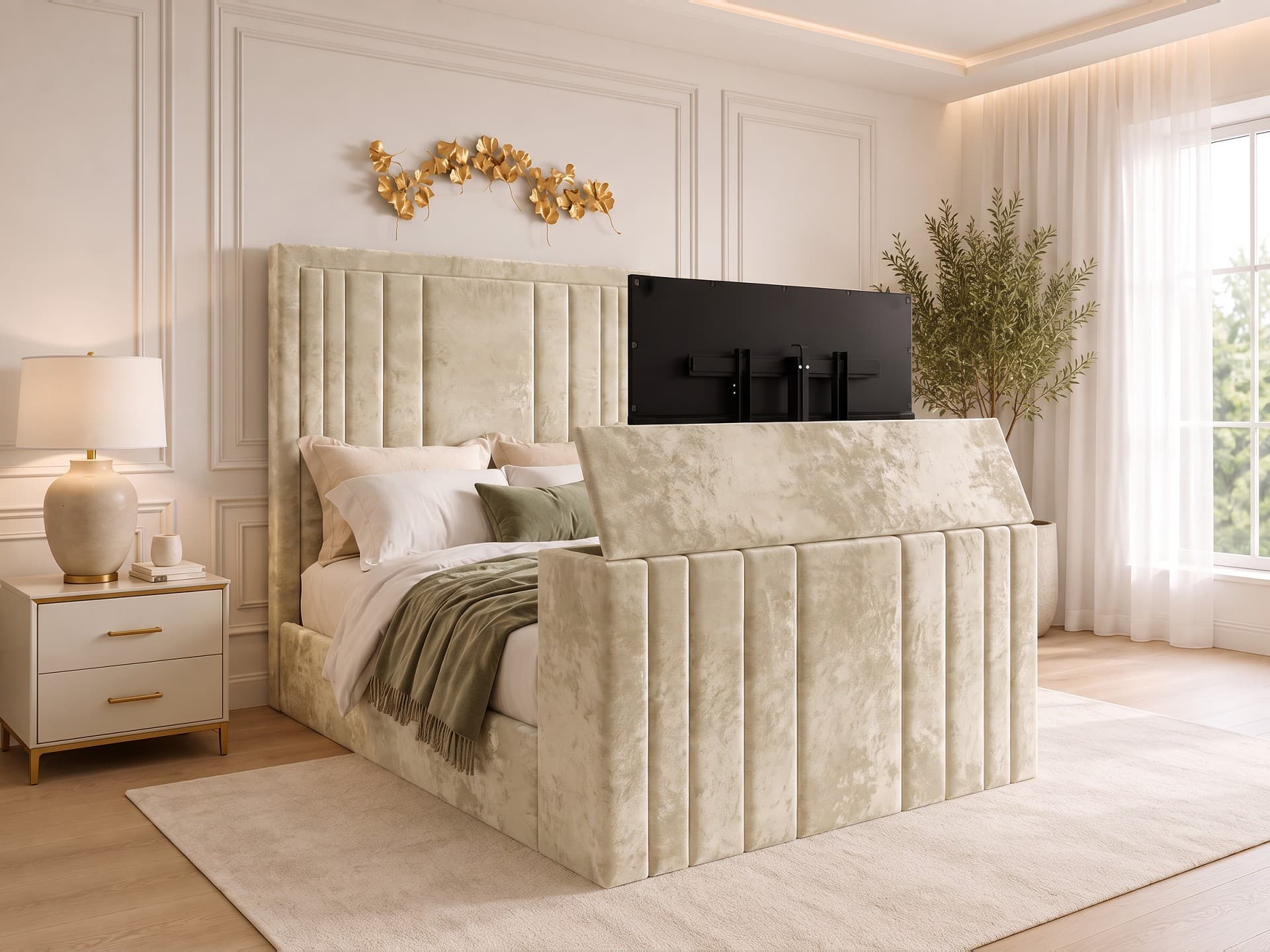 Fordingbridge Panelled Upholstered TV Bed Frame in crushed velvet