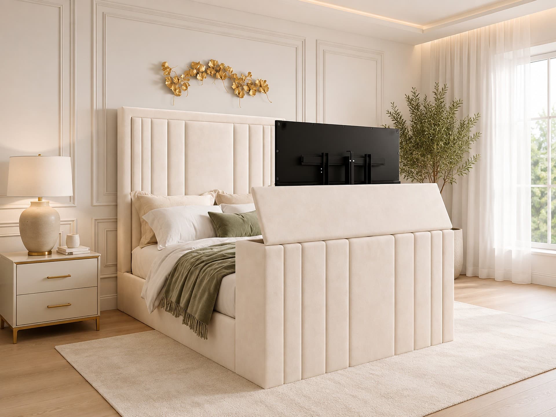 Fordingbridge Panelled Upholstered TV Bed Frame in French Velvet