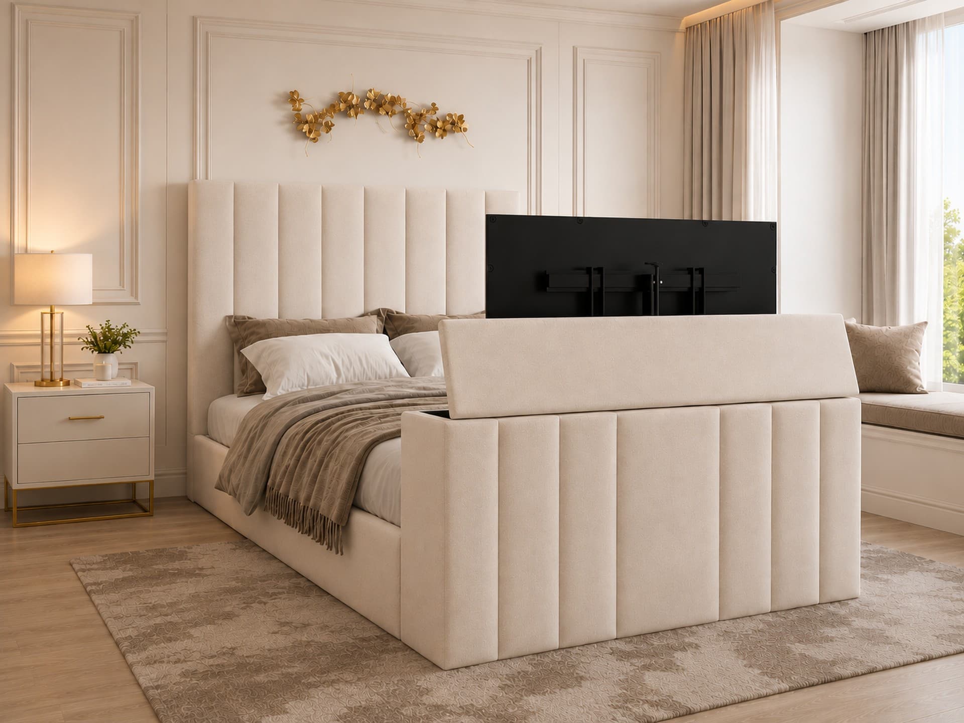 Greenport Lined Upholstered TV Bed Frame in French Velvet