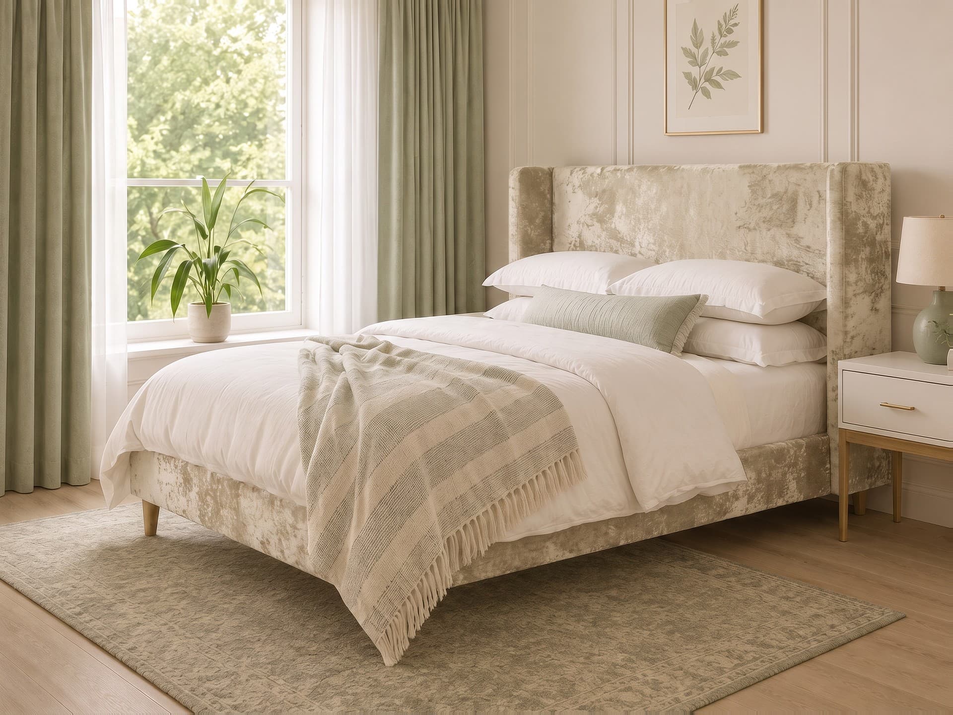 Harlow Bouclé Upholstered Bed Frame in crushed velvet