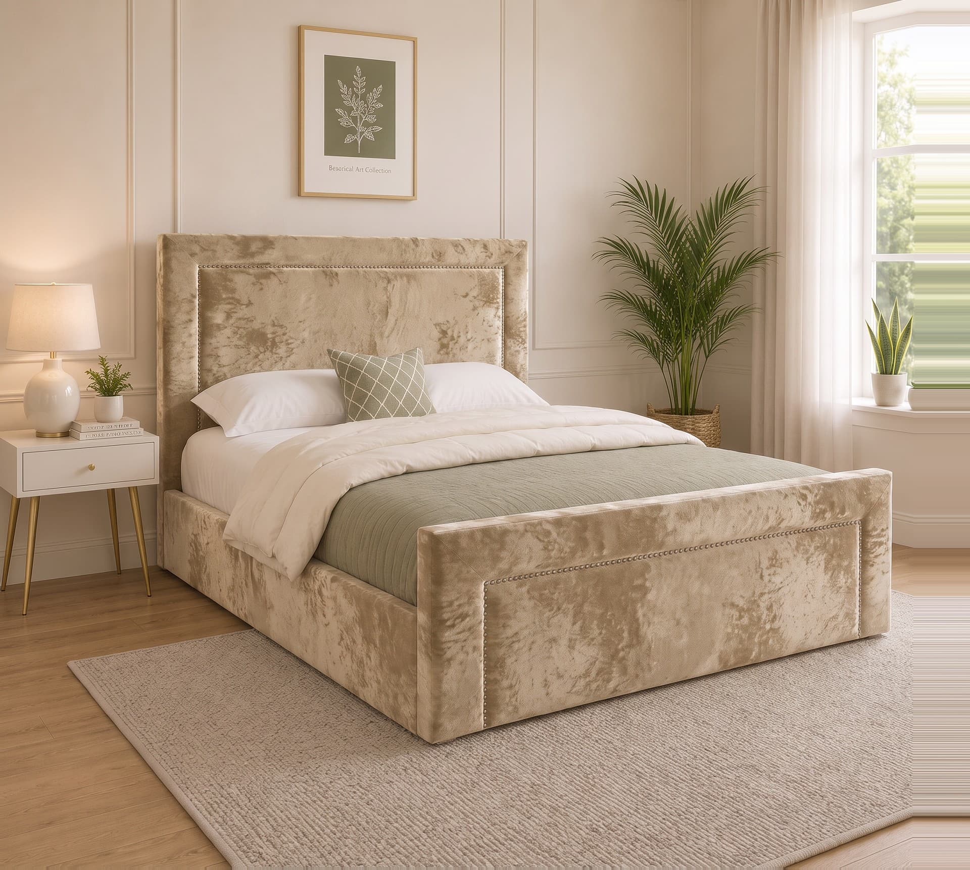 Johnnay Plain Upholstered Bed Frame in crushed velvet
