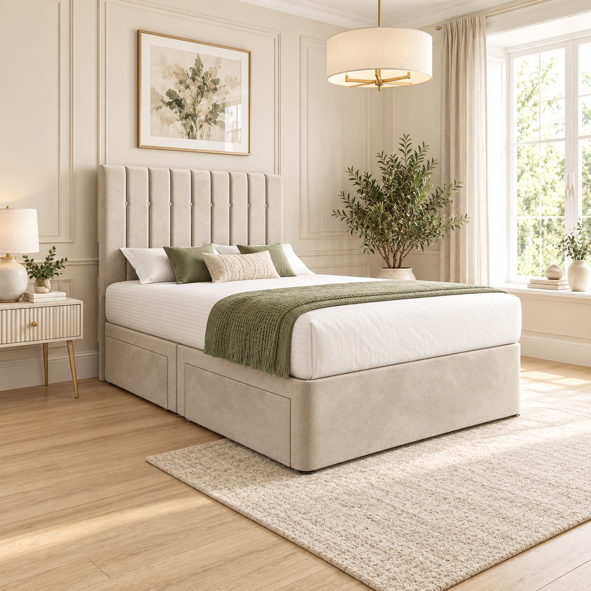 Jovahn Linear Headboard Divan Bed with Storage in French Velvet
