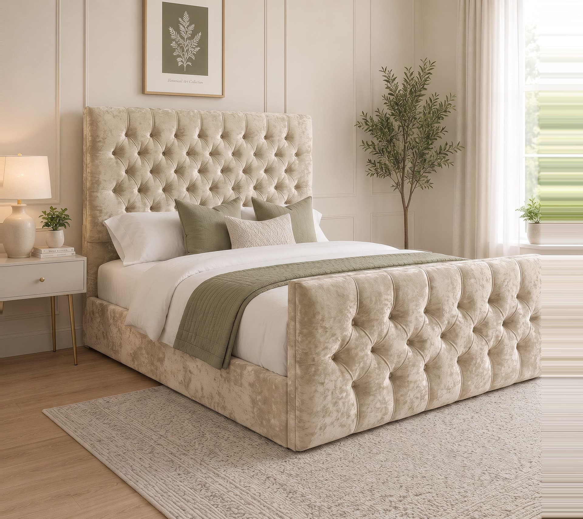 Leonard Chesterfield Upholstered Bed Frame in crushed velvet