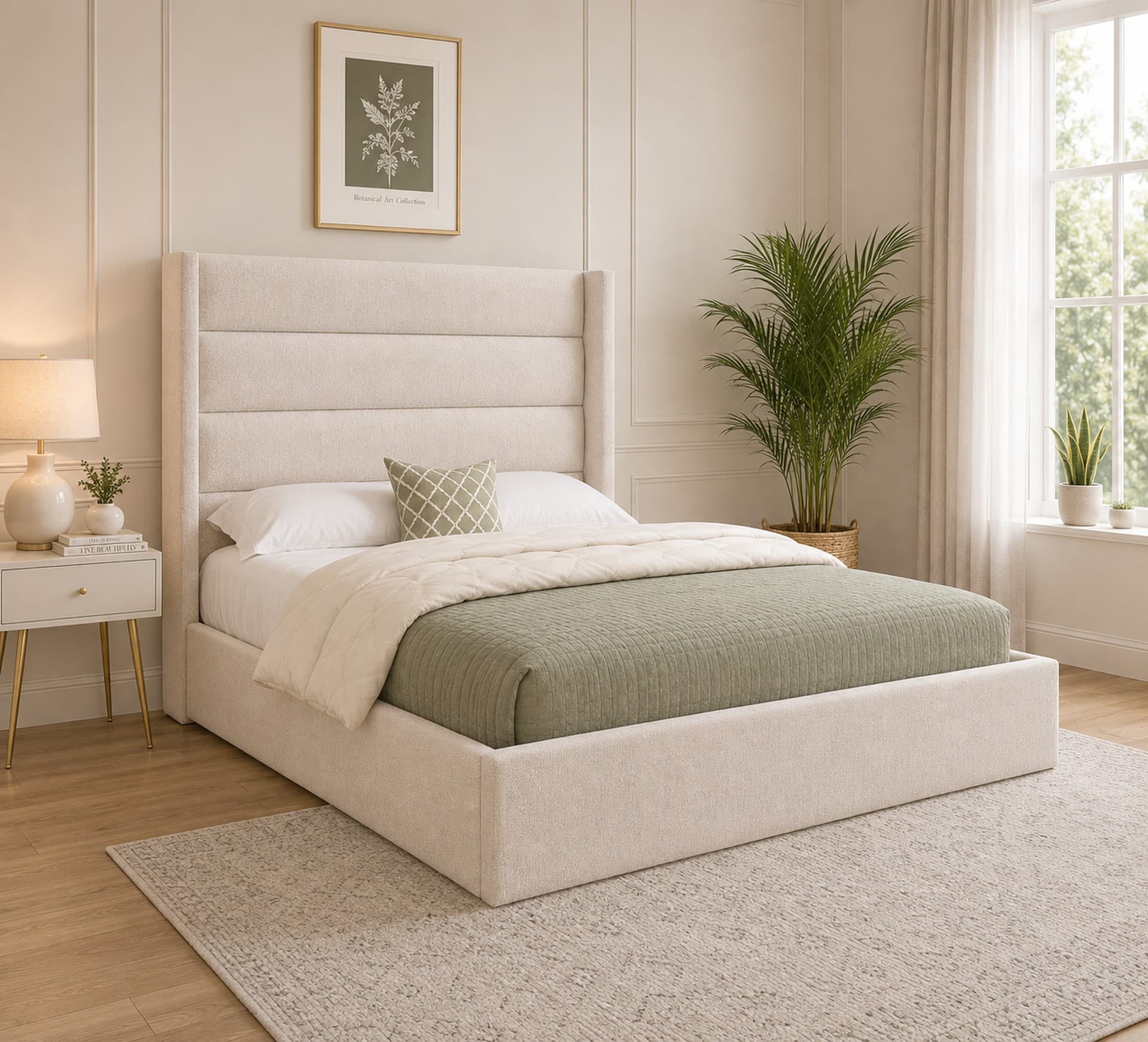 Martinez Fluted Winged Upholstered Bed Frame in French Velvet