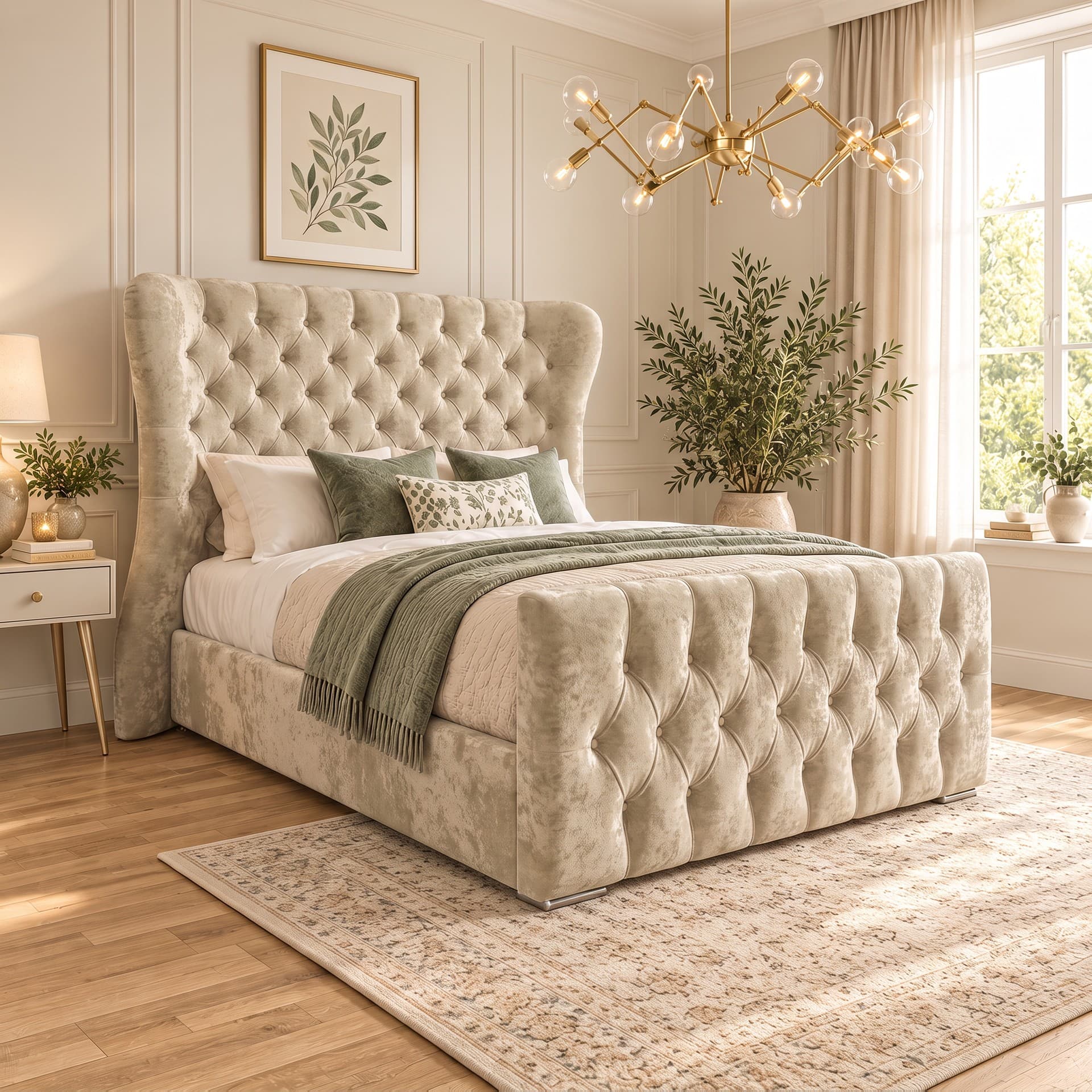 Miriam Floor Winged Upholstered Bed Frame in crushed velvet