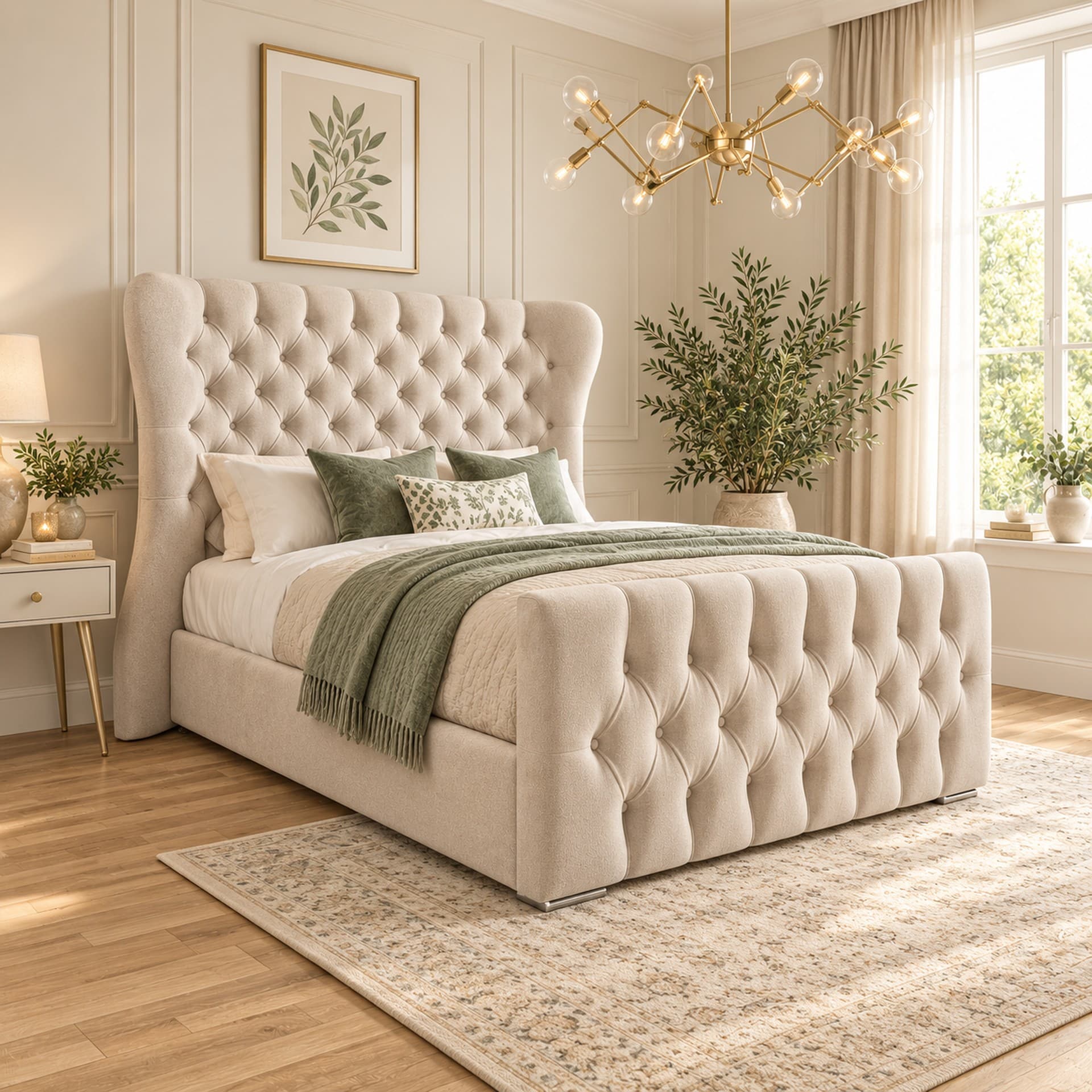 Miriam Floor Winged Upholstered Bed Frame in French Velvet