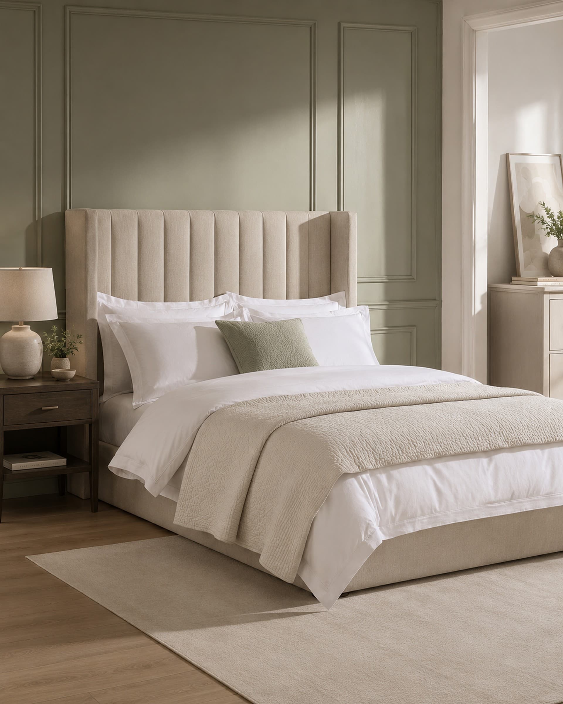 Ornette Fluted Winged Upholstered Bed Frame in French Velvet