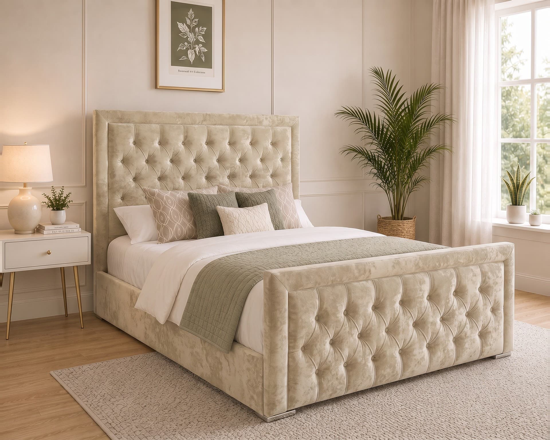 Pattonsburg Bordered Upholstered Bed Frame in crushed velvet