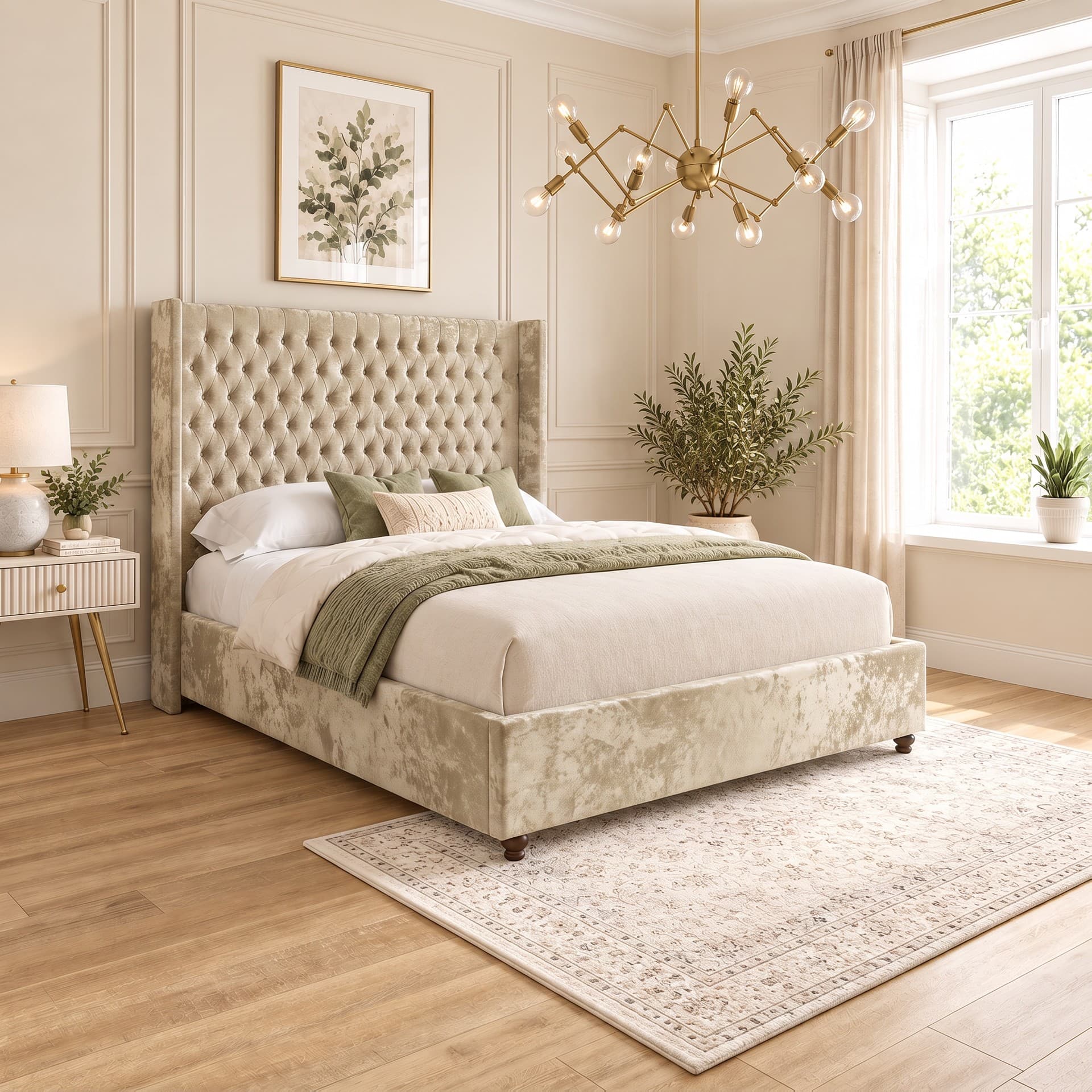 Vivian Tall Winged Upholstered Bed Frame in crushed velvet