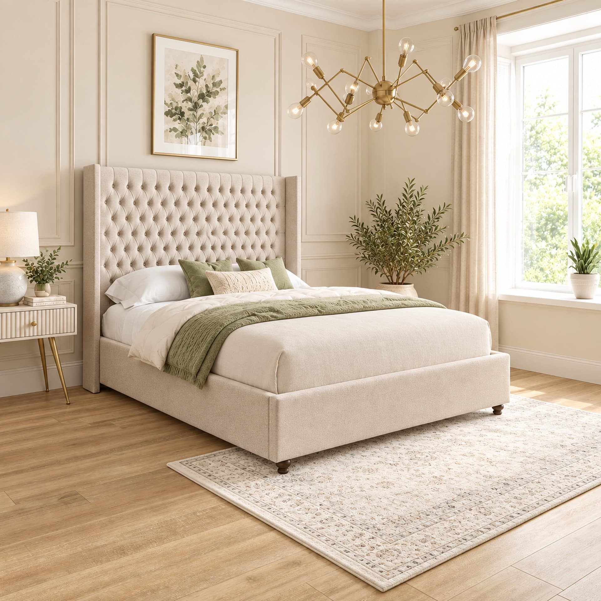 Vivian Tall Winged Upholstered Bed Frame in French Velvet