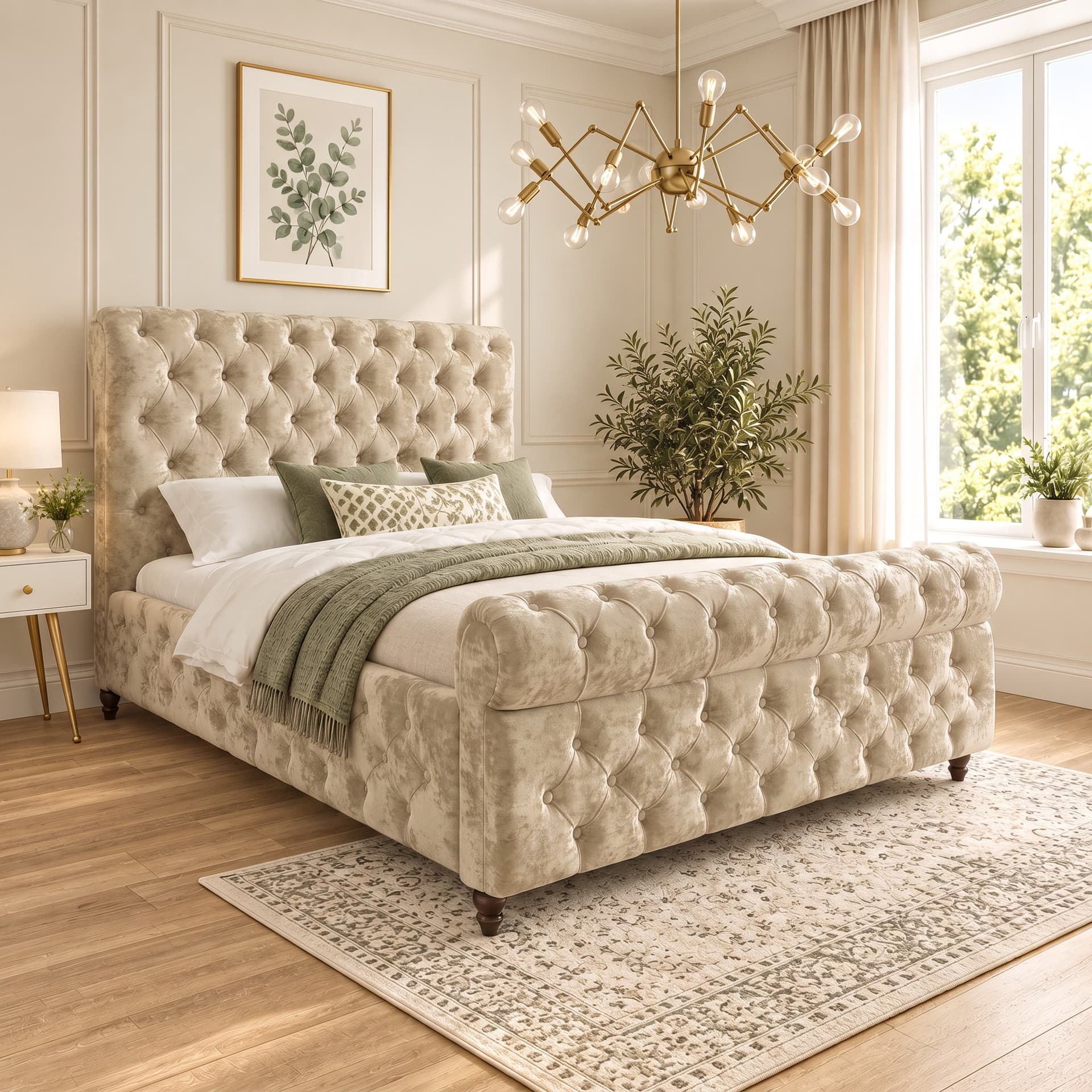 Weiss Sleigh Upholstered Bed Frame in crushed velvet